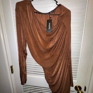 Brown One Shoulder Midi Dress